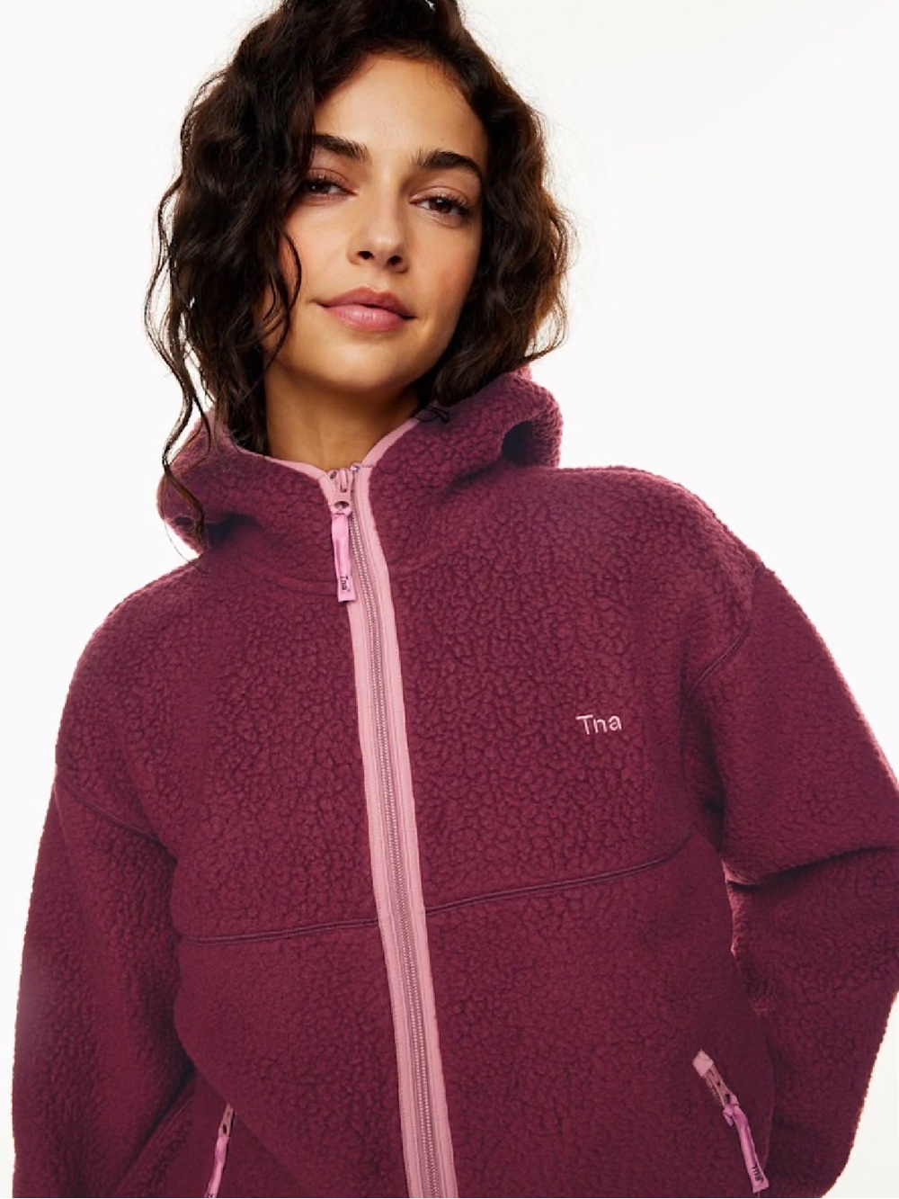 TNA Bigfoot Polartec Thermal Pro Zip Hoodie Spiced Burgundy Ashy Pink ARITZIA XL